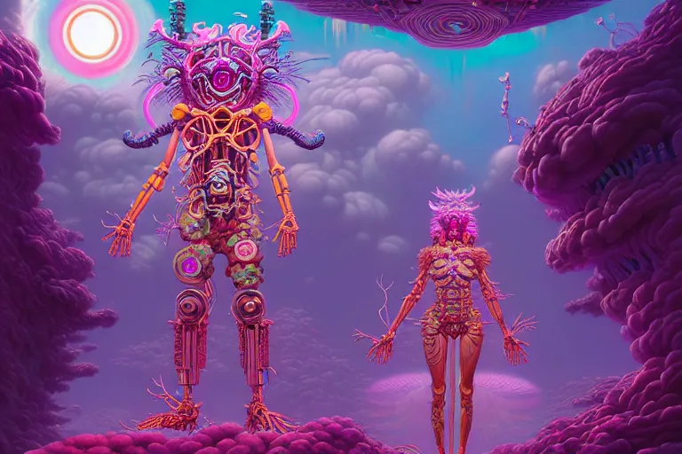 Image similar to a vaporwave asian biomechanical druid of creativity, beautiful character fashion design, by josan gonzalez and paul lehr and david heskin and seb mckinnon and jared s. merantz and alex grey, hi - fructose, 8 k, digital matte painting