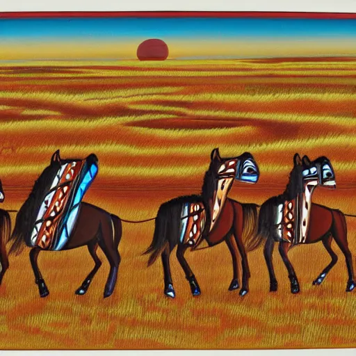 Image similar to Horses on the plains in Navajo art style