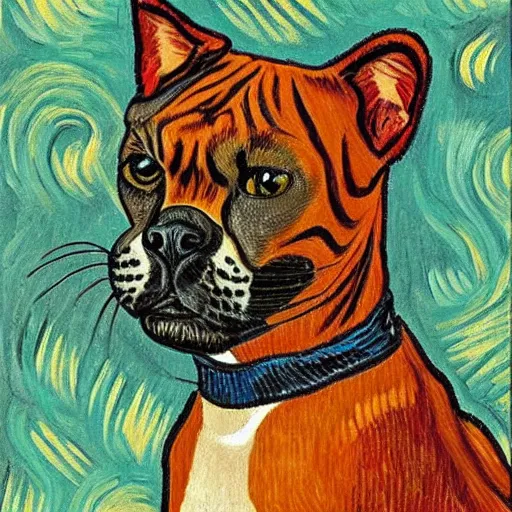 Prompt: a feline boxer fighting in a ring, in the style of vincent van gogh