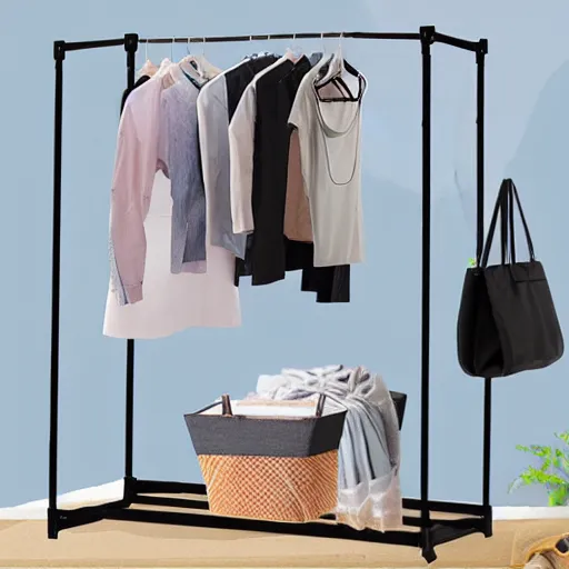 Prompt: Laundry Pole Clothes Drying Rack Coat Hanger, Ceiling Tension Rod Storage Organizer for Indoor