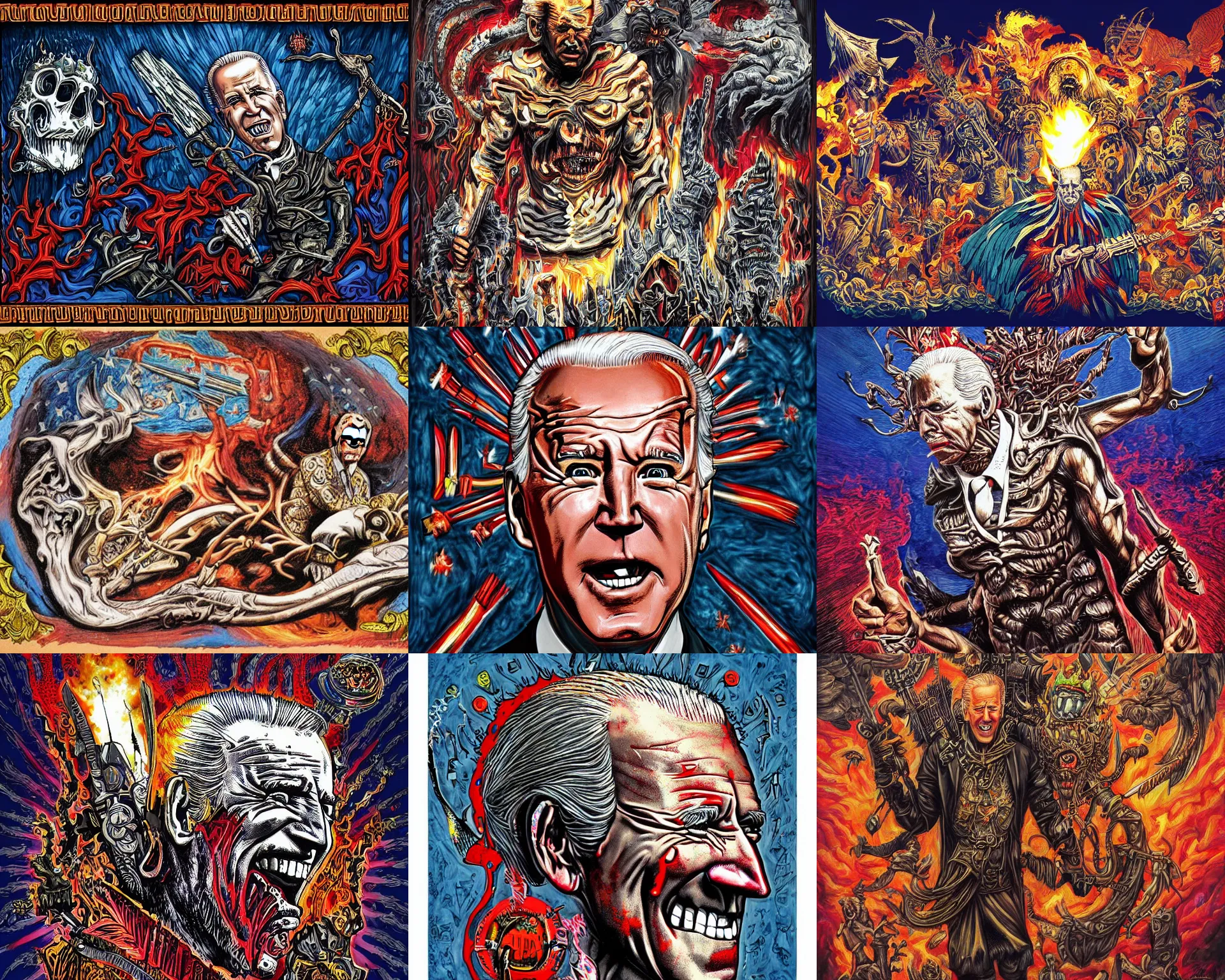 Prompt: Joe Biden kills God, Evil, chaos, ornate, horror, detailed, colorful