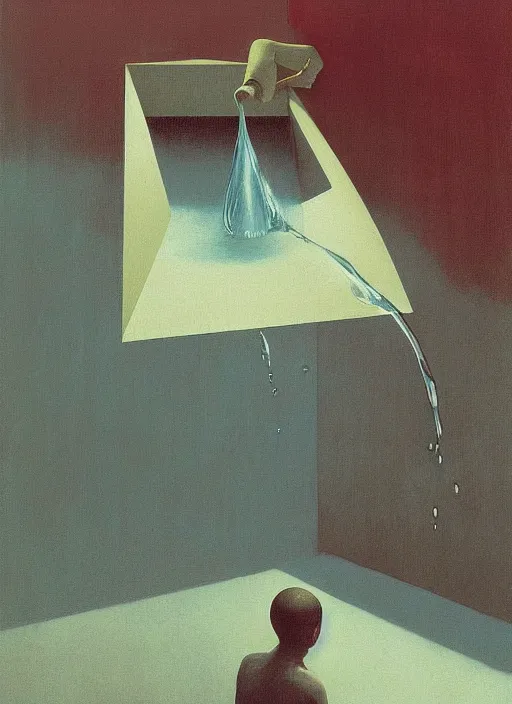 Image similar to water pouring from the bottom of a paper bag Edward Hopper and James Gilleard, Zdzislaw Beksinski, highly detailed