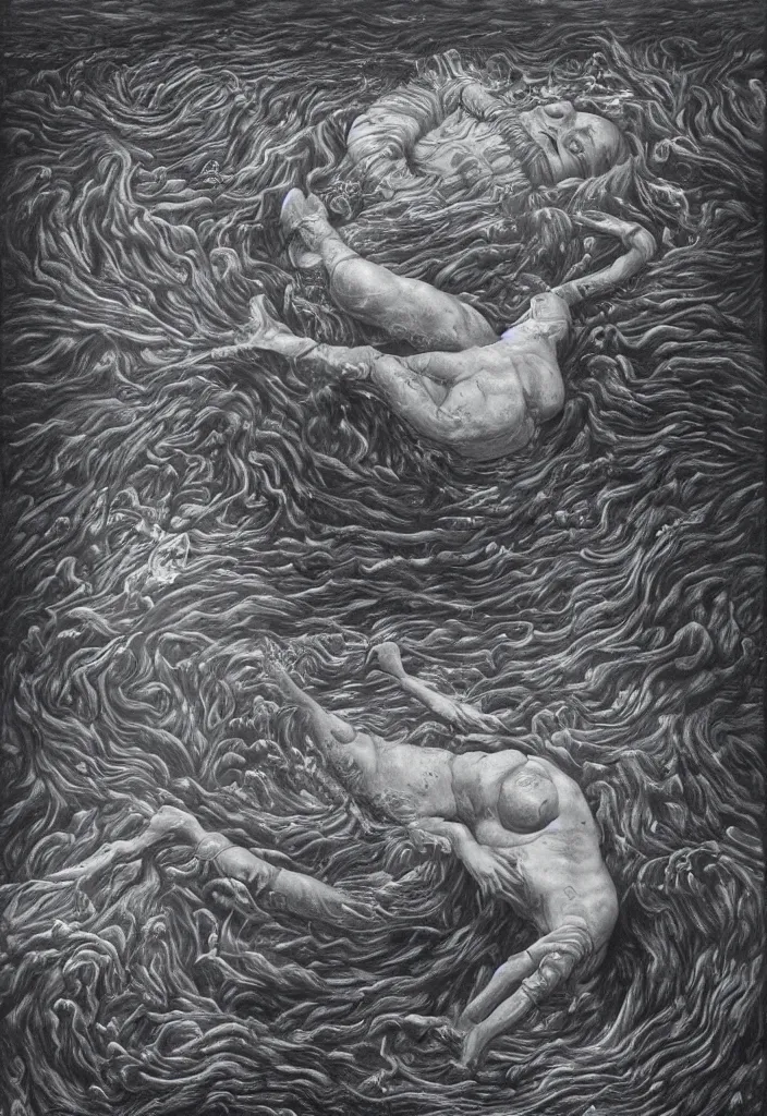 Image similar to highly detailed surrealist art about drowning slowly