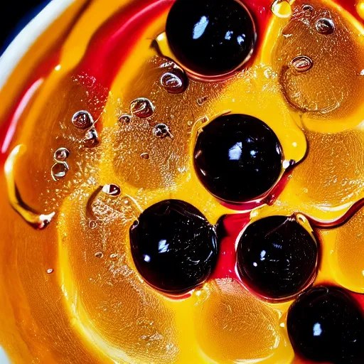 Image similar to honey splashing on crimson - black fork, hyper realistic, award winning slow - motion food photography