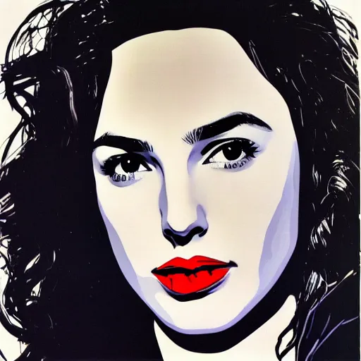 Prompt: gal gadot, portrait by andy warhol, 8 k