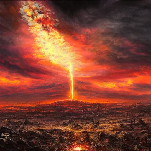 Image similar to nuclear apocalypse, realistic painting, ultra detailed, cinematic, dynamic light