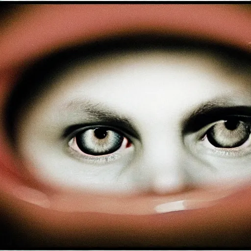 Prompt: Eyes peering in the window at night, scary, creepy