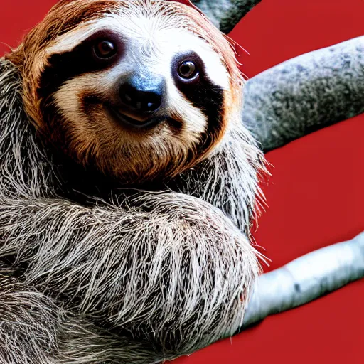 Prompt: a sloth with tiger stripes and a big red beard