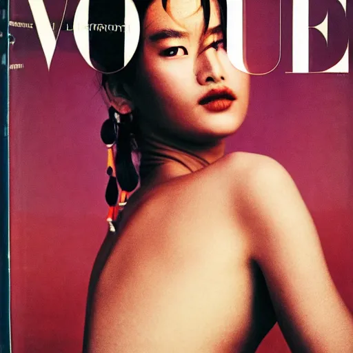 Prompt: a beautiful professional photograph by herb ritts and ellen von unwerh for the cover of vogue magazine of a beautiful lightly freckled and unusually attractive tibetan female fashion model looking at the camera in a flirtatious way, zeiss 5 0 mm f 1. 8 lens