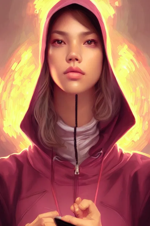 Prompt: portrait of Lisa Blackpink as a computer hacker wearing hoodie, highly detailed, digital painting, artstation, concept art, sharp focus, illustration, art by artgerm and greg rutkowski and alphonse mucha