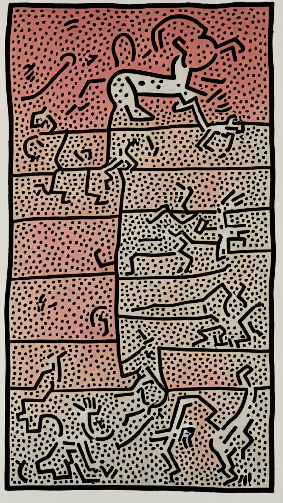 Prompt: Dog and cat,by Keith Haring.