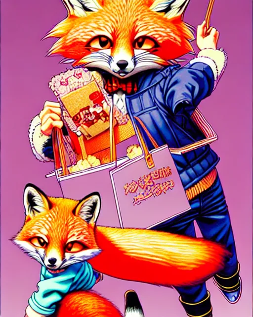 Image similar to a richly detailed color  illustration depicting a pretty red fox shoplifting, 3D shadowing effect, ultra ornate detail. masterfully illustrated by Akira Toriyama and Mina Petrovic and Range Murata.