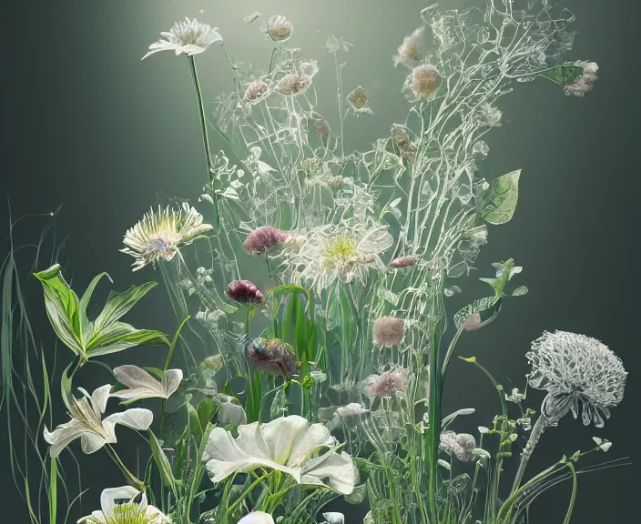 Prompt: simplicity, transparent clear see - through photo of lab equipment, lush botany, floral environment, ultra realistic, concept art, pop art, photorealistic, octane render, 8 k, unreal engine. art by gustave dore and nori inoguchi and sam kaplan and zachary goulko and christopher marley and artgerm and alphonse mucha