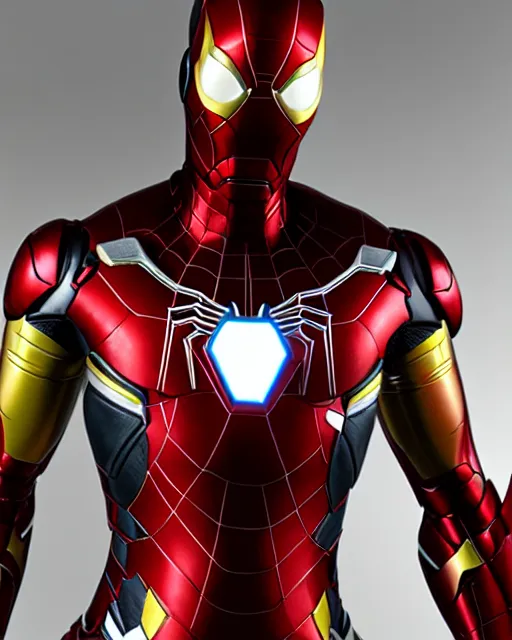 Image similar to fabricated a new red and gold costume super high resolution photorealistic cyberpunk iron spiderman mixed with iron man