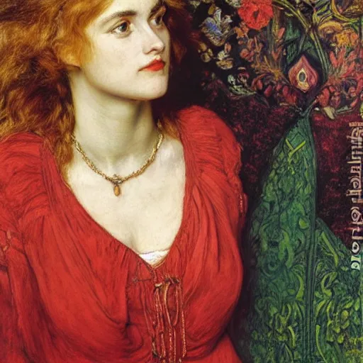 Image similar to definition of beauty, painting by William Holman Hunt, John Everett Millais, Dante Gabriel Rossetti, William Michael Rossetti, James Collinson, Frederic George Stephens and Thomas Woolner