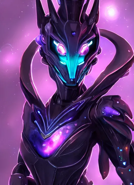 Image similar to cinematic bust shot, cosmic beautiful stunning giant robot mecha hot female dragon goddess, sharp spines, sharp metal ears, smooth purple eyes, smooth fuschia skin, elegant smooth silver armor, nebula size, epic proportions, epic scale, macro furry, furry art, dragon art, goddess art, giantess art, warframe, warframe fanart, furaffinity, octane