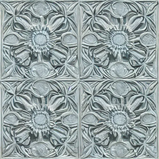 Image similar to maze, thin lines, ernst haeckel, carved soapstone relief paneling white and pale blue