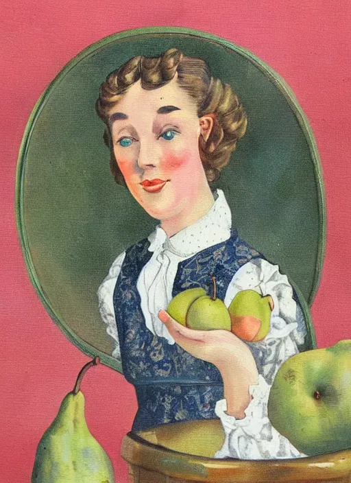 Prompt: vintage beautiful painting of the thief of pears