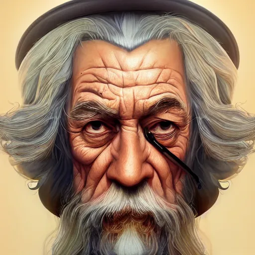 Prompt: BeePunk gandalf portrait Pixar style, by Tristan Eaton Stanley Artgerm and Tom Bagshaw