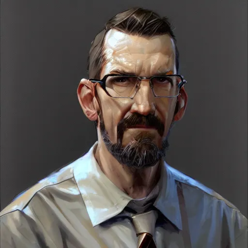 Prompt: a portrait of gordon freeman by Krenz Cushart, high detail, concept art, artstation, 8k