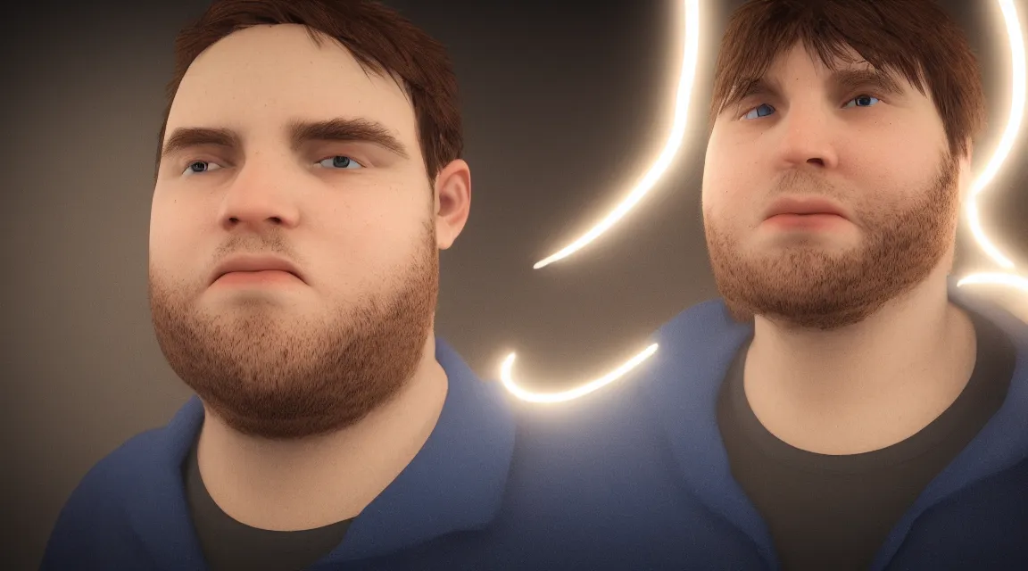 Prompt: Fat neckbeard redditor illuminated by a blue screen light, Canon, 100mm, octane render, photorealistic, detailed, cinematic, 8k no blur, volumetric lightning
