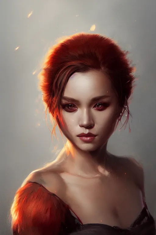 Image similar to a detailed portrait of a beautiful woman with ( red panda ) features, in professional makeup, dramatic lighting, by artgerm, ross tran, greg rutkowski, 4 k, trending on artstation