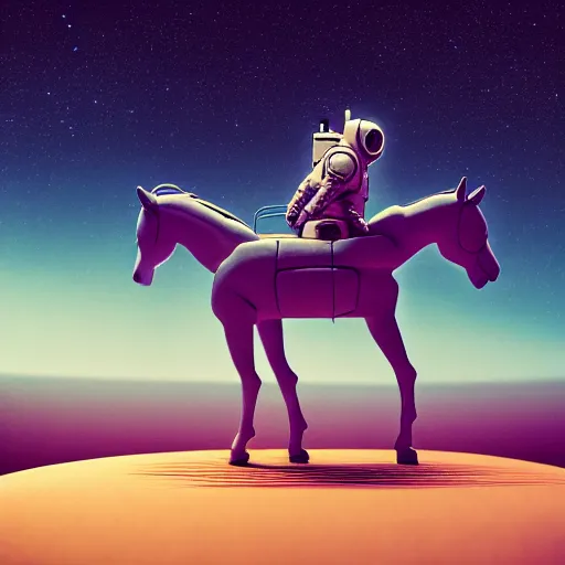 Image similar to photography of anthropomorphic horse men riding on top of an astronaut horse back. from western by hiroyuki okiura and katsuhiro otomo and alejandro hodorovski style with many details by mike winkelmann and vincent di fate in sci - fi style. volumetric natural light photo on dsmc 3 system,