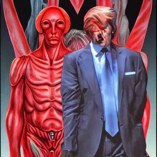 Image similar to keanu reeves dressed as trump by wayne barlowe