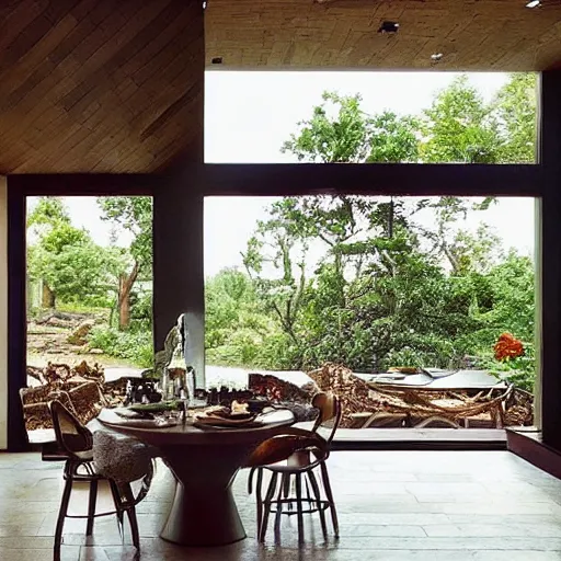 Image similar to “a luxurious meal of berries, modern rustic architecture”