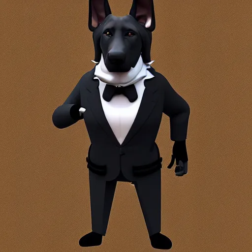 Image similar to anthropomorphic furry german Shepherd wearing a tuxedo, Artstation