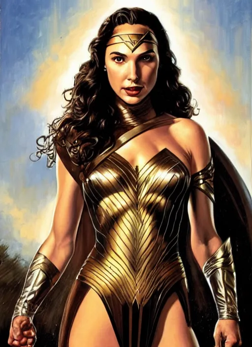 Image similar to portrait of gal gadot by clyde caldwell