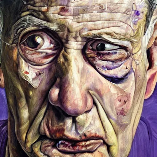 Prompt: high quality high detail painting by lucian freud, hd, old face with purple scars