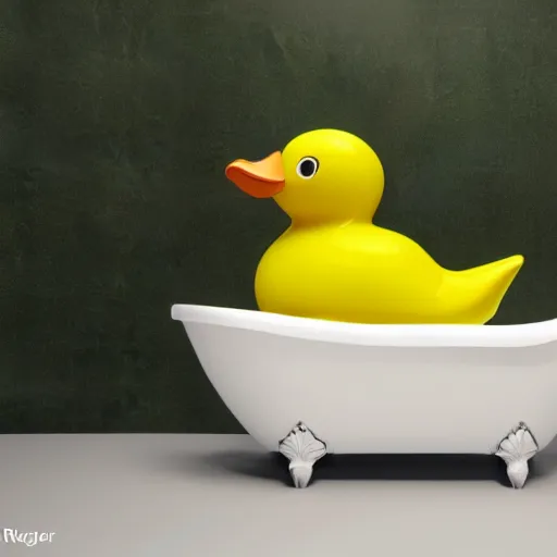 Image similar to rubber duck made of green slime melting on a bathroom, octane render, unreal engine 5, excellent composition, trending on artstation, million of likes, ray tracing, cinematic lighting