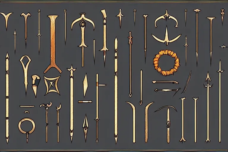 Image similar to illustration of design sheet of various necromancy tools, occult