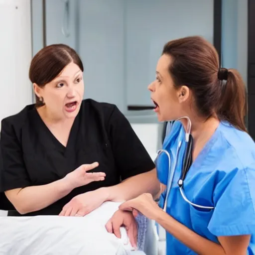 Prompt: icu nurse yelling at a patient to shut up