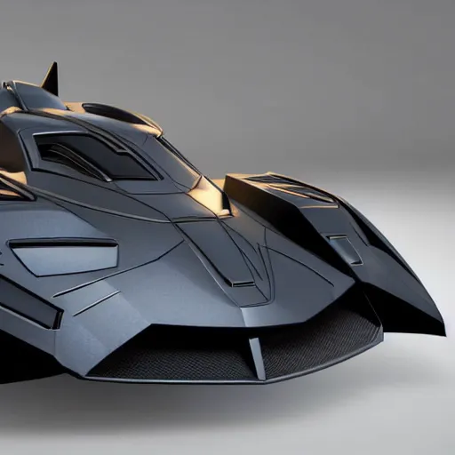 Image similar to still photo of batmobile, highly detailed, photorealistic, bright studio setting, studio lighting, crisp quality and light reflections, unreal engine 5 quality render