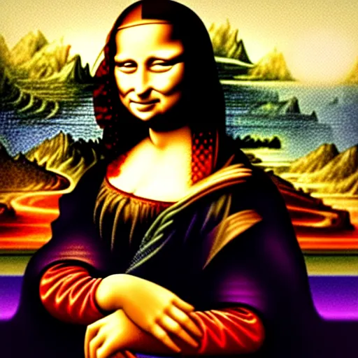 Prompt: mona lisa by lisa frank and jim lee