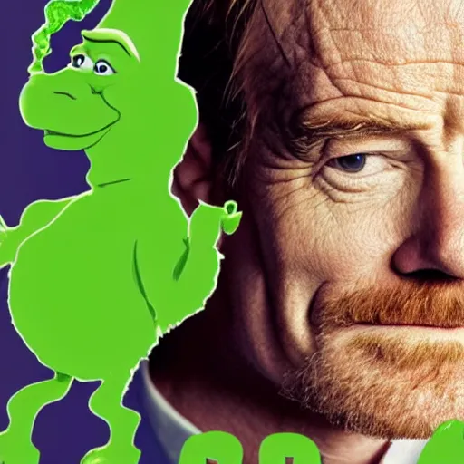 Image similar to closeup portrait of bryan cranston smoking meth with shrek