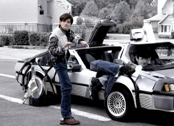 Prompt: film still of Elijah Wood as Marty McFly in Back to the Future 1989