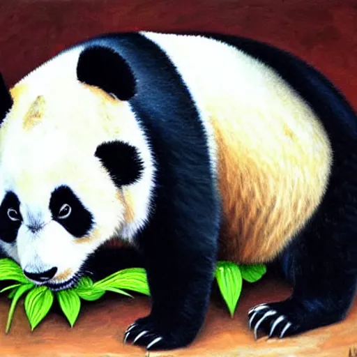 Image similar to panda eating a lot, extremely detailed oil painting, oil in canvas