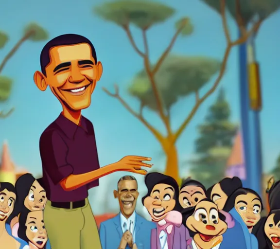 Prompt: Barack Obama as a cartoon character in a Disney animated film; masterpiece; f/1.4; 90mm