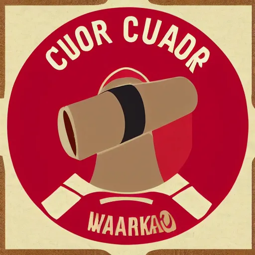 Image similar to cigar with smoke wafting up from it on a red background, logo