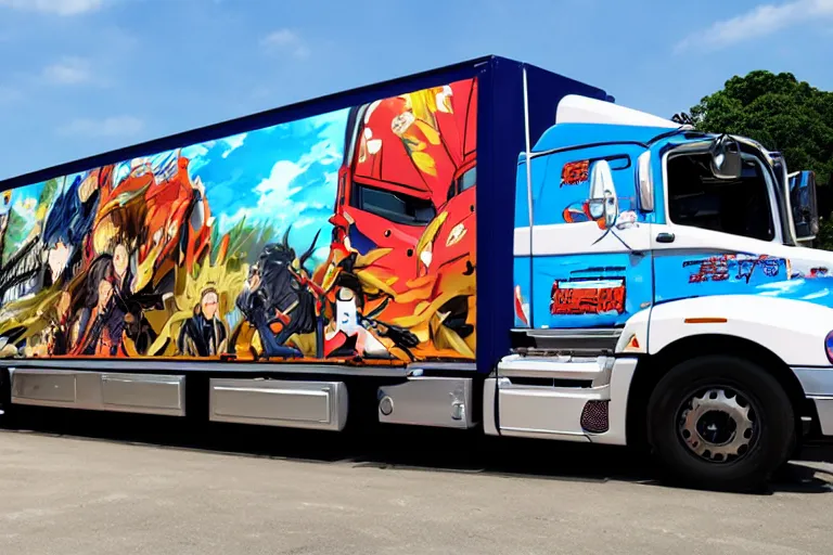 Prompt: anime-truck-wrap-side-shot