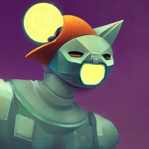 Image similar to a half robot cat wearing a hat medium shot, asymmetrical, profile picture, organic painting, nebula, matte painting, bold shapes, hard edges, street art, trending on artstation, by huang guangjian and gil elvgren and sachin teng