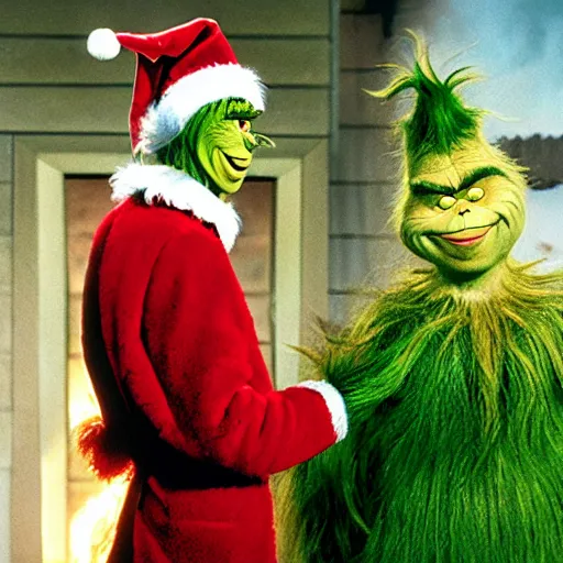 Image similar to the grinch committing arson in whoville