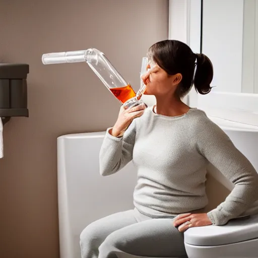 Image similar to photo of a woman drinking water out of a toilet