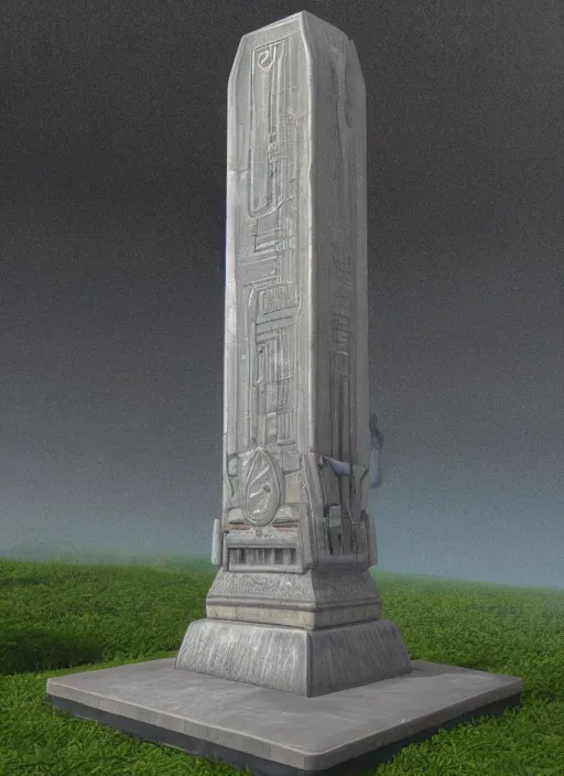 Image similar to highly detailed render of a futuristic monument stele standing on the road made in unreal engine 4