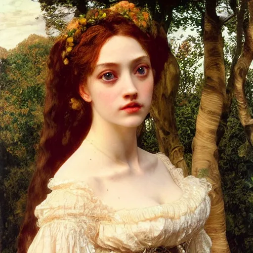 Image similar to portrait en buste of amanda seyfried in an edwardian dress by frederic william burton and frederic leighton, abundantly detailed, perfectly detailed eyes