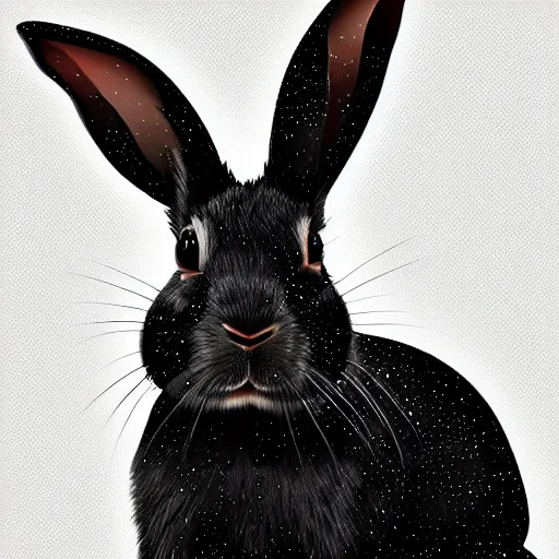 Image similar to a digital painting portrait of a rabbit wearing a vr hmd, black background with stars, photorealism