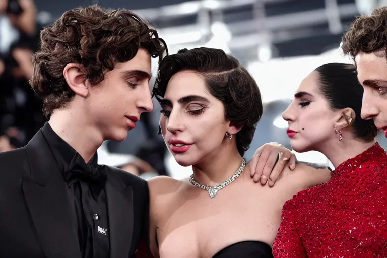 Image similar to lady gaga and timothee chalamet meet, red weapon 8 k s 3 5, cooke anamorphic / i lenses, highly detailed, cinematic lighting